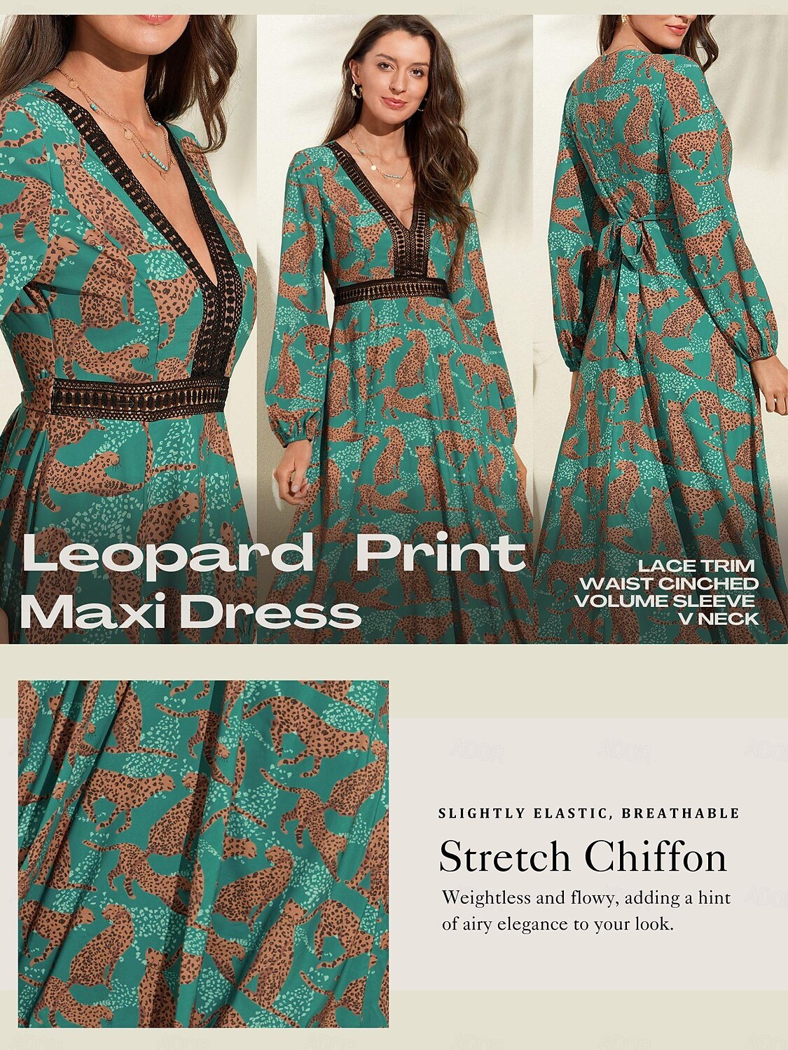 Women's Green Long Sleeve Leopard Animal Patterned Leopard Print