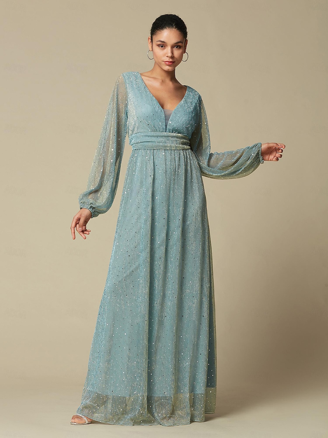 Wedding guest long outlet sleeve maxi dress