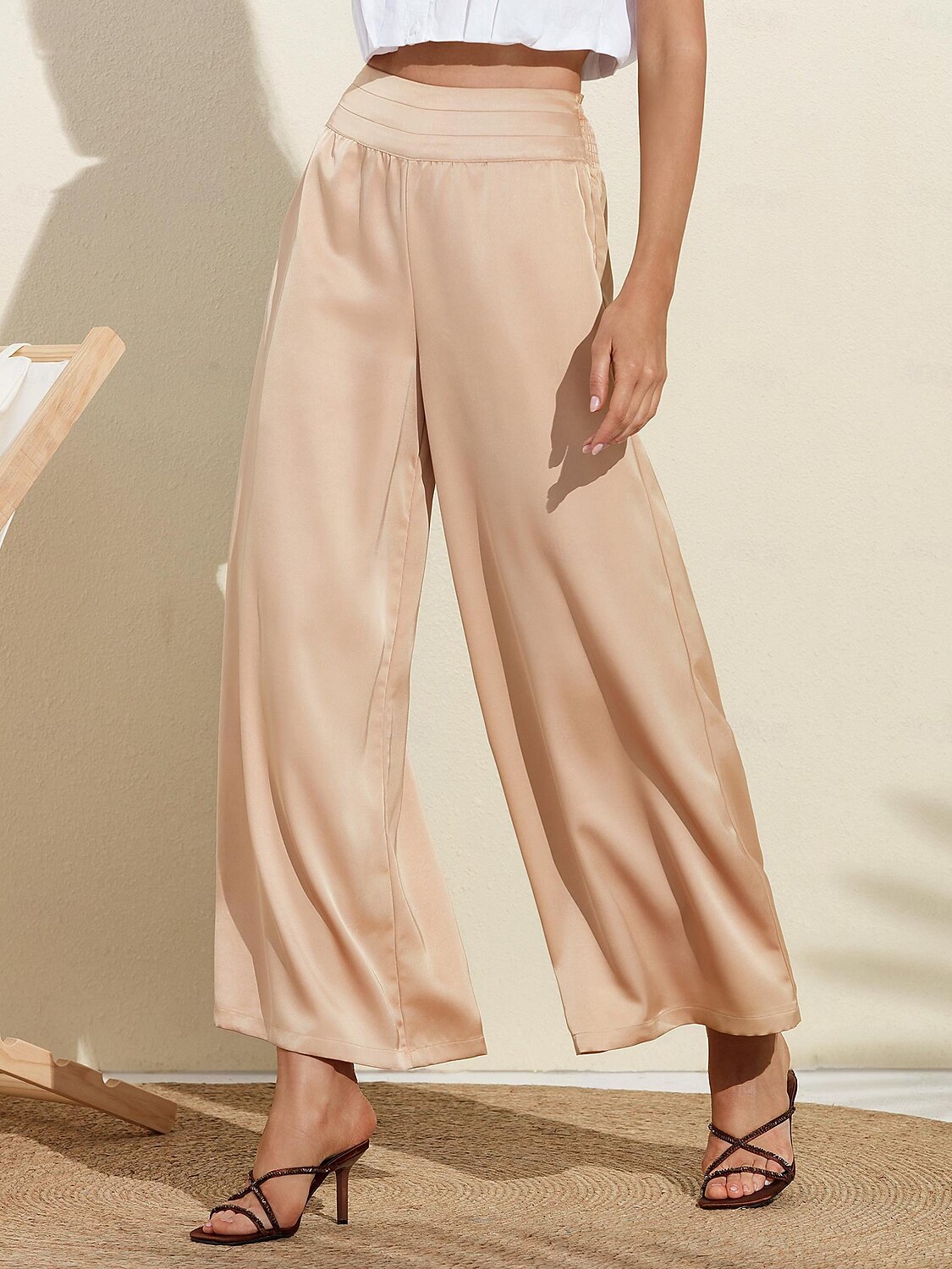 Women's Wide Leg Full Length Trousers Casual Daily Pink Summer Spring &  Fall S M L 2024 - $32.9