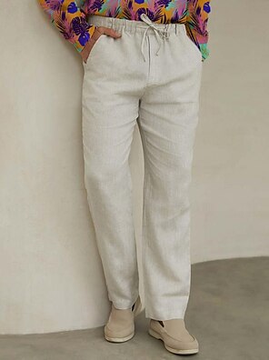 Breathable Natural Linen Pants for Men, Light Pants With Elastic Waist,  Drawstring. Summer Flax Pants, All Occasion Trousers Gift for Him 