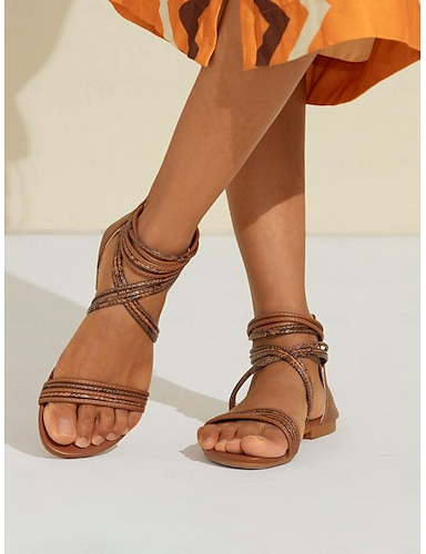 【ma】todayful-Flat Strap Sandals New Womens Denim Patchwork Fold-Over Gladiator Boho Flat