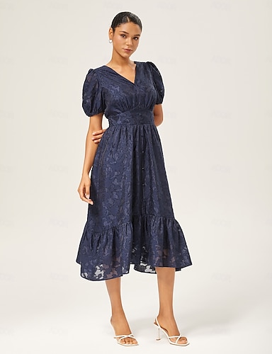 Textured Jacquard Ruffle Belted Dress Ador Blue 2025 $95 XS