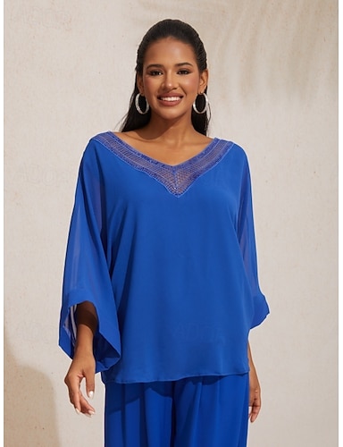 Chiffon Casual Magyar Sleeve Deep V Blouse Ador Blue 2026 $59 XS
