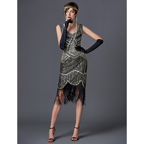 KBOPLEMQ Robe Gatsby 1920 Femme - Robe Charleston à Paillettes Avec Pompons, Idéale Pour Soirées, Mariages Et Nouvel An