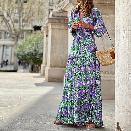 Robe D'Été Fleurie Bohème Pour Femmes - Robe Longue Vacances Chic Et Décontractée