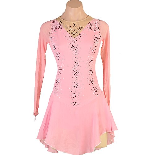 Figure Skating Dress Women's Girls' Ice Skating Dress Dusty Rose Patchwork  Mesh High Elasticity Training Competition Skating Wear Classic Crystal /  Rhinestone Long Sleeve Ice Skating Figure Skating Ador Dusty Rose 2026