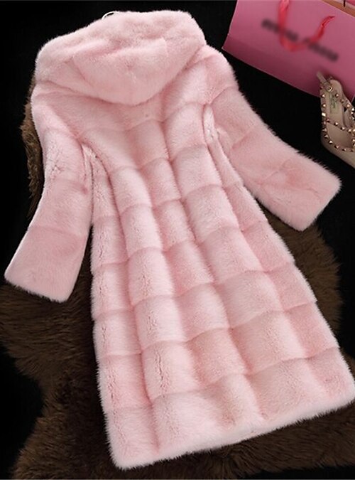 Women's Elegant & Luxurious Faux Fur Fur Coat - Solid Color, Fur Trim /  Winter 2024 - US $64.99