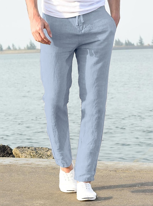 Buy Manwan walk Men's Casual Beach Trousers Elastic Loose Fit Lightweight Linen  Summer Pants K70 (Medium, Beige) at Amazon.in