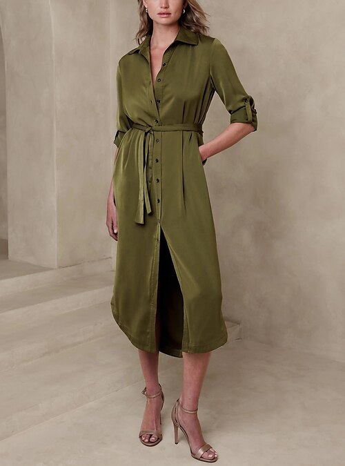 Women's Shirt Dress Casual Dress Midi Dress ArmyGreen Navy Blue