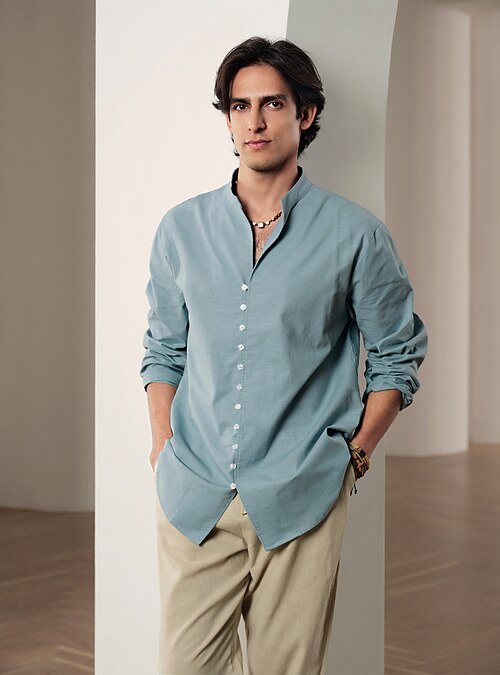 Camicia di sale lino blu