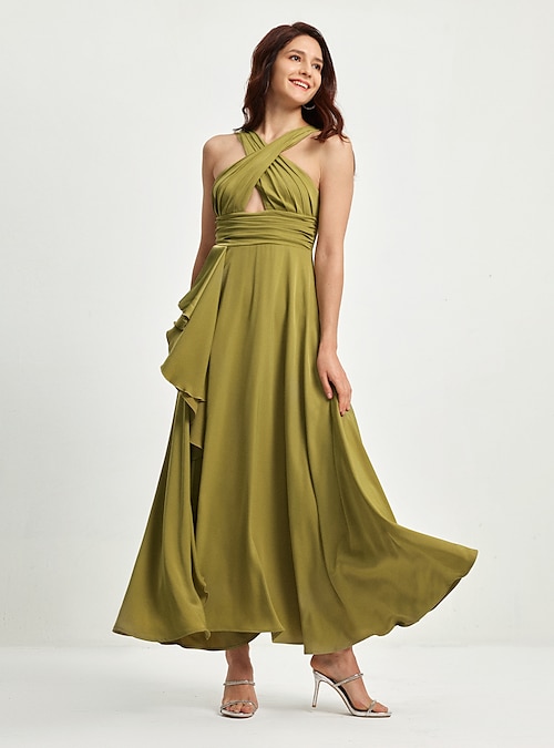 Aayomet Women Dresses Women's Long Formal Dresses Sleeveless V Neck Wedding  Guest Dresses Ruffle Party Prom Maxi Dress,Green XXL 