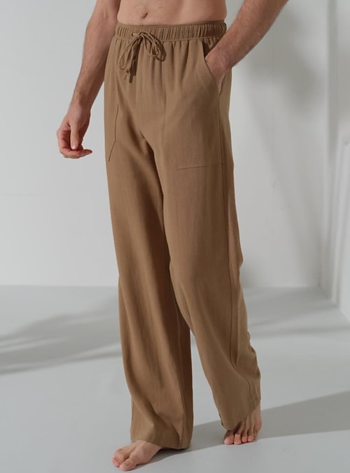 Men's 40% Linen Pants Linen Trousers Baggy Beach Pants Elastic Drawstring  Design Front Pocket Solid Brown Green Color Comfort Soft Yoga Daily Fashion  Streetwear 2024 - $30.9
