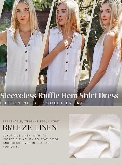 Linen Oversize Shirt Collar Ruffle Mini Dress 2024 57.9