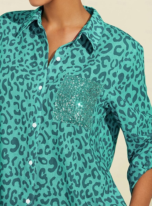 LEOPARD OPEN COLLAR SHIRT【GREEN 】 hnjouo1712128982624.jpg