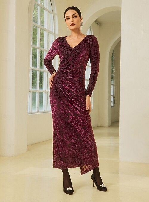 Velvet Burgundy Ruched Split Christmas Vintage Maxi Dress Ador Burgundy  2026 $59 XS S M L XL 2XL 3XL 4XL