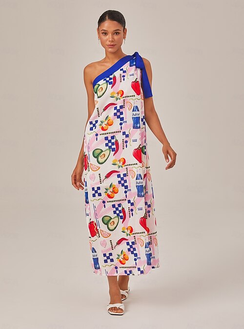 princess polly baby blue dress Color-block Printed Asymmetrical Off-shoulder Loose Maxi Dress Ador 2026  $55.00 XS S M L XL 2XL 3XL 4XL