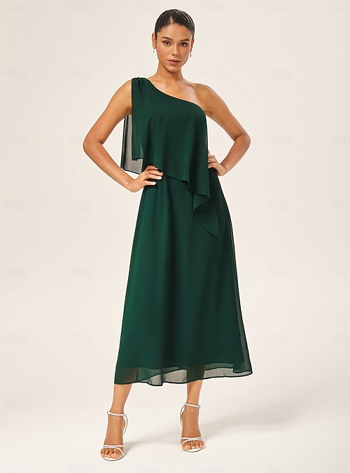 Dark Green A-Line One Shoulder Chiffon Dress Ador 2026 $67.00 XS S M L XL 2XL 3XL 4XL Dark Green A-Line One Shoulder Chiffon Dress Ador 2026 $67.00 XS S M L XL 2XL 3XL 4XL