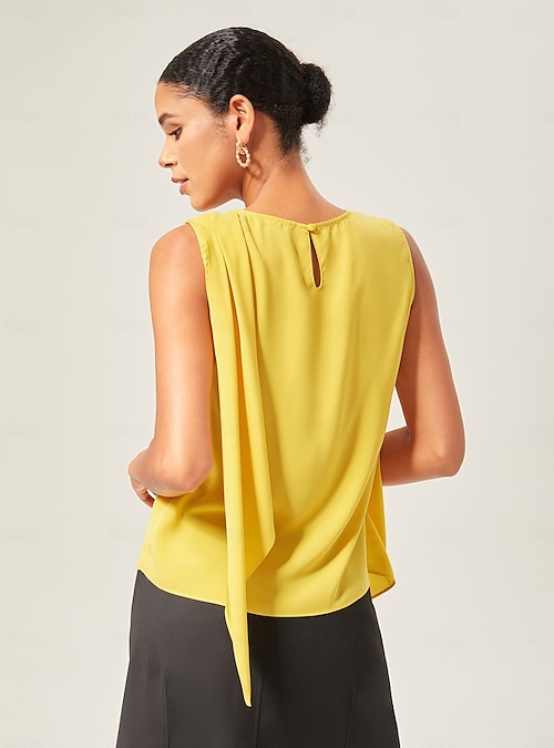 Light Yellow Cowl Neck Sleeveless Blouse Ador Yellow 2025