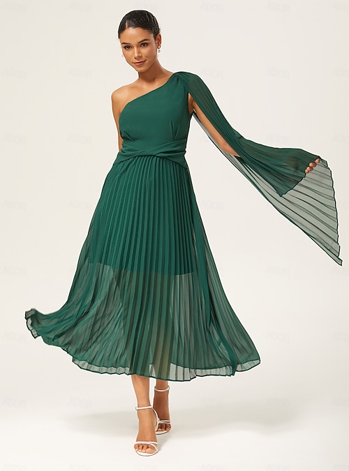 Chiffon Pleated Cape Sleeve Asymmetric Maxi Dress Ador Peacock Green 2026  $69 XS S M L XL 2XL 3XL 4XL
