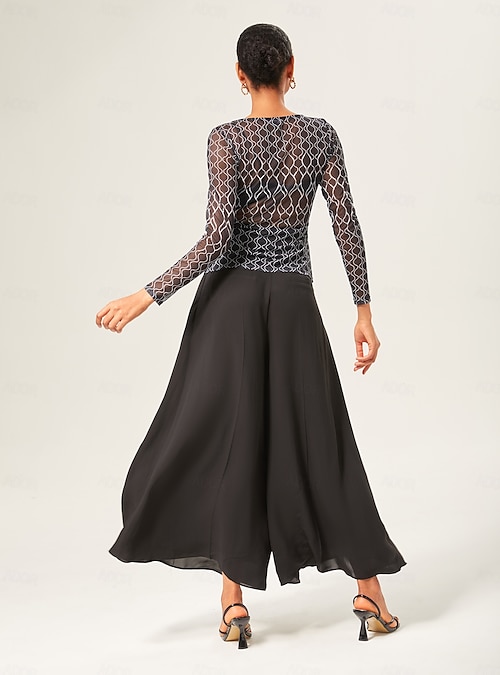 Geo Stretch Top & Chiffon Culottes Set Ador Black 2025 $79
