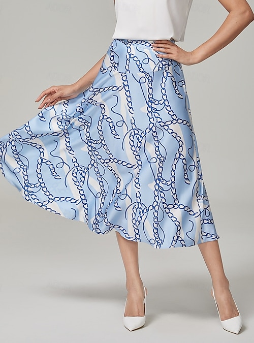 ★E.B.M★ Stitched A-line banding skirt EMP1WSK040 Women's Kapok Blend Denim A-Line Skirt | Dresses & Skirts