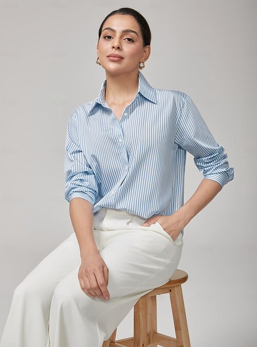 FWAY Camicia da donna casual, a maniche lunghe, elegante