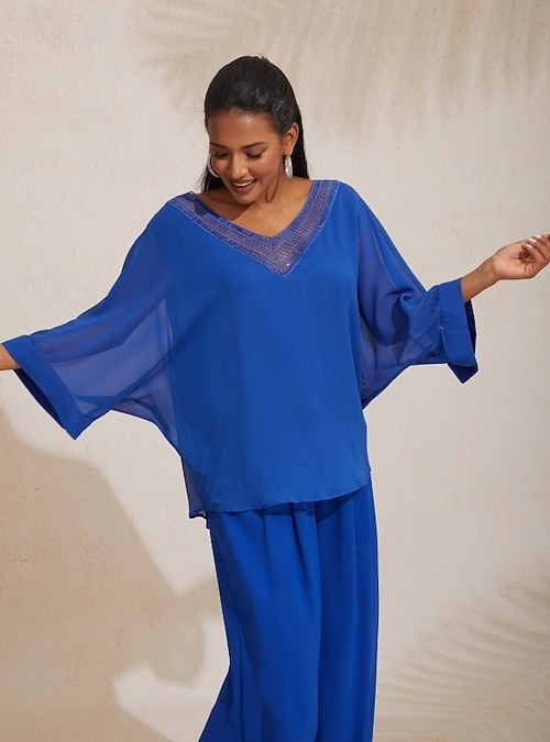 Chiffon Casual Magyar Sleeve Deep V Blouse Ador Blue 2026 $59 XS