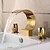 cheap Home Improvement-Bathroom Sink Faucet,Elegant Double Handle Arc Waterfall Spout Bathtub Filler Faucet with Three Holes Widespread Bathroom Faucet Gold/Matte Black