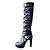 cheap Boots-Women&#039;s Boots Stiletto Heel Boots Platform Chunky Heel Round Toe Knee High Boots Fashion Boots Dress Party &amp; Evening PU Rhinestone Imitation Pearl Buckle Solid Colored Winter Dark Brown White Black