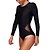baratos Beach Dresses-Mulheres roupa de banho Roupa de Banho Body Secagem Rápida Com Stretch Manga Longa Frente Única Com Transparência - Natação Mergulho Esportes Aquáticos Sólido Verão