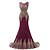 cheap Maxi Dresses-Mermaid / Trumpet Luxurious Red Engagement Formal Evening Dress Jewel Neck Sleeveless Court Train Chiffon with Appliques 2020