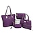 cheap Bags-Women&#039;s Bags PU Leather Bag Set 6 Pieces Purse Set Zipper Solid Color Lattice Bag Sets Daily Office &amp; Career Black Blue Purple Fuchsia