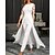 cheap Prom Dresses-Jumpsuits Evening Gown Elegant Dress Wedding Party Floor Length 3/4 Length Sleeve Jewel Neck Detachable Chiffon with Overskirt Appliques 2024