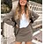 cheap Cardigans-Women&#039;s Blazer Khaki Houndstooth  Rayon Coat Tops