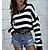 cheap Tops &amp; Blouses-Women&#039;s Sweater Striped Solid Colored Long Sleeve Crop Top Round Neck Basic Casual Tops Black And White