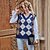 abordables Pulls-Femme Gilet Argyle Tricoté Coton basique Manches Longues Sans Manches Pull Cardigans Automne Hiver Col en V Bleu Roi