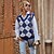 abordables Pulls-Femme Gilet Argyle Tricoté Coton basique Manches Longues Sans Manches Pull Cardigans Automne Hiver Col en V Bleu Roi