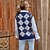 cheap Sweaters-Women&#039;s Vest Argyle Knitted Cotton Basic Long Sleeve Sleeveless Sweater Cardigans Fall Winter V Neck Royal Blue