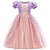 preiswerte Kleider für Mädchen-Kinder Wenig Mädchen Kleid Patchwork Gitter Purpur Rosa Midi Kurzarm Prinzessin Kleider Normale Passform