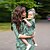 cheap New Arrivals-Mommy and Me Dress Graphic Print Green Knee-length Half Sleeve Matching Outfits / Summer