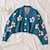abordables Cardigans-Mujer Cárdigan Floral Estampado Día de San Patricio Manga Larga Cárdigans suéter Escote en Pico Bleu Ciel Verde Trébol Negro