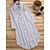 baratos Blusas Plus Size-Mulheres Camisa Social Blusa Riscas Preto Branco Botão Manga 3/4 Casual Diário Colarinho de Camisa Normal Primavera Outono