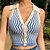 baratos Cardigãs-Mulheres Colete Listrado Quadriculada Geométrica Sem costas Tricotado Algodão Sem Manga Casacos de malha Outono Primavera Colarinho de Camisa Azul Verde Branco