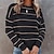 cheap Sweaters-Women&#039;s Pullover Sweater Striped Knitted Stylish Casual Long Sleeve Sweater Cardigans Fall Winter Crew Neck White Black / Going out