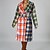cheap Coats &amp; Trench Coats-Women&#039;s Trench Coat Fall Winter Daily Long Coat V Neck Single Breasted Two-button Warm Regular Fit Casual Jacket Long Sleeve Print Plaid / Check Color Block Orange
