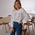 cheap Sweaters-Women&#039;s Pullover Sweater Striped Knitted Stylish Long Sleeve Loose Sweater Cardigans Fall Spring Crew Neck White