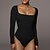 cheap Tops &amp; Blouses-Women&#039;s Bodysuit Black Brown White Plain Casual Daily Long Sleeve Square Neck Basic S