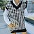 cheap Sweaters-Women&#039;s Sweater Vest Jumper Knit Knitted V Neck Houndstooth Daily Basic Essential Fall Winter Black Beige S M L / Sleeveless / Sleeveless / Slim
