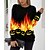 billige Hættetrøjer &amp; sweatshirts-Dame Græskar Flamme Sweatshirt bluse Trykt mønster 3D-udskrivning Halloween Sport Aktiv Gade Hættetrøjer Sweatshirts Sort