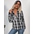 cheap Tops &amp; Blouses-Women&#039;s Shirt Long Sleeve Plaid Shirt Collar Print Basic Vintage Tops Regular Fit Black